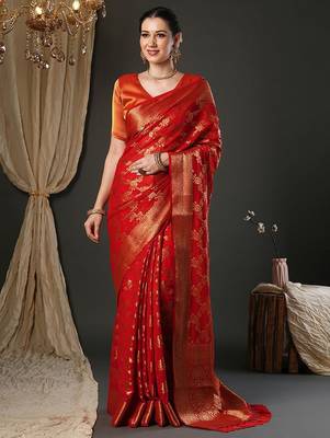 red woven design zari georgette kanjeevaram saree 1