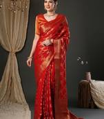 red woven design zari georgette kanjeevaram saree
