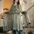 Teal silk blend embroidered palazzo set