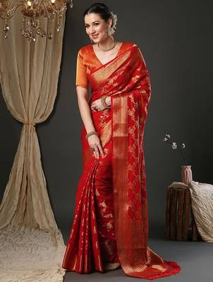 red woven design zari georgette kanjeevaram saree 3