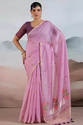 pink cotton blend chanderi sarees