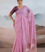 pink cotton blend chanderi sarees