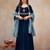 Dark-blue silk blend embroidered anarkali set