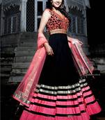 Black Net embroidered unstitched salwar with dupatta