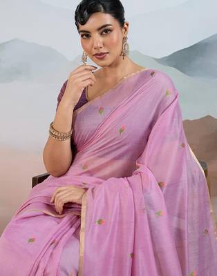 pink cotton blend chanderi sarees 2