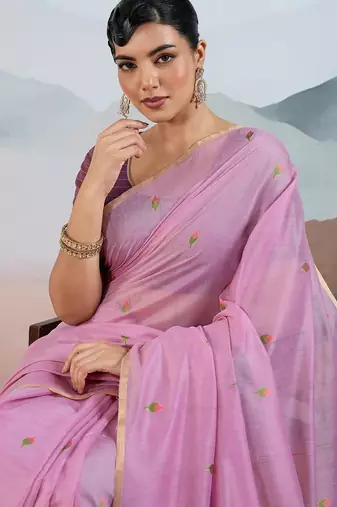 pink cotton blend chanderi sarees