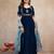 Dark-blue silk blend embroidered anarkali set