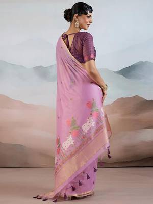 pink cotton blend chanderi sarees 3