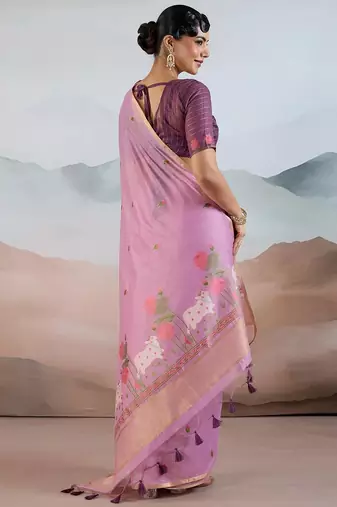 pink cotton blend chanderi sarees