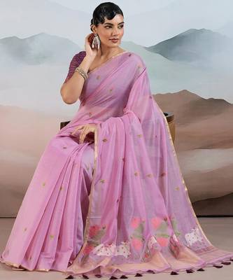 pink cotton blend chanderi sarees 4