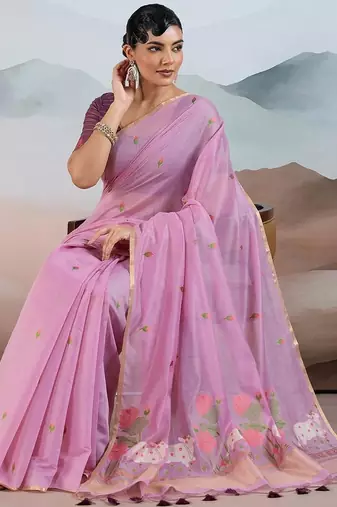 pink cotton blend chanderi sarees