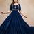 Dark-blue silk blend embroidered anarkali set