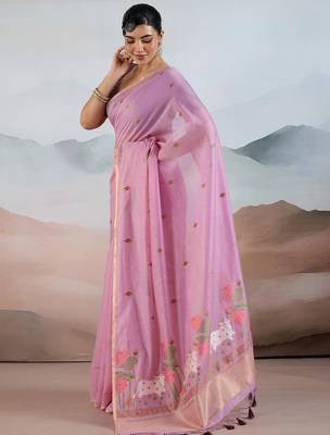 pink cotton blend chanderi sarees 5