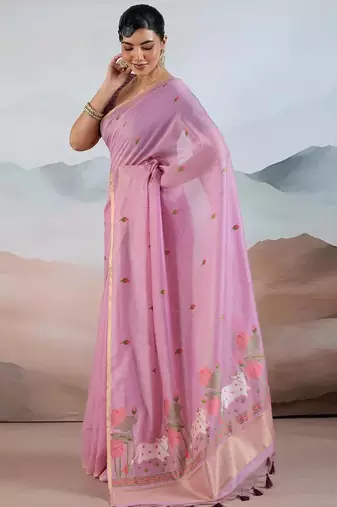 pink cotton blend chanderi sarees