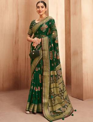 green woven design zari poly georgette saree 1