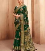 green woven design zari poly georgette saree