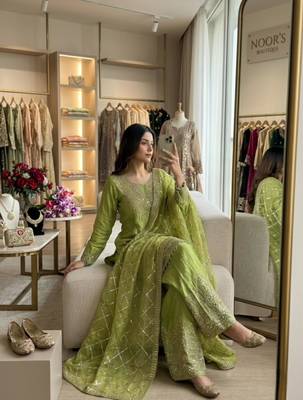Light-green silk blend embroidered sharara set 1