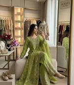 Light-green silk blend embroidered sharara set