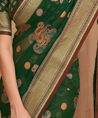 green woven design zari poly georgette saree 4