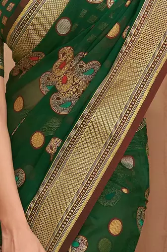 green woven design zari poly georgette saree