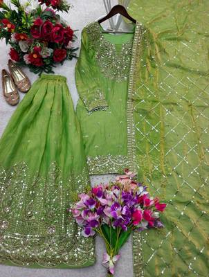 Light-green silk blend embroidered sharara set 2