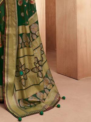 green woven design zari poly georgette saree 5
