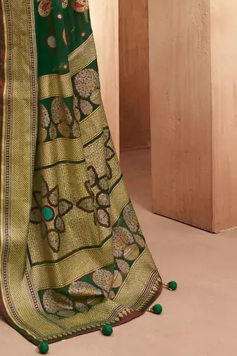 green woven design zari poly georgette saree