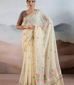 off white off white cotton blend chanderi sarees