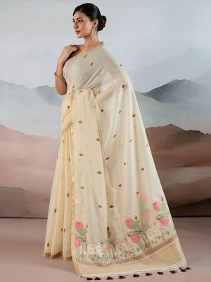 off white off white cotton blend chanderi sarees 2
