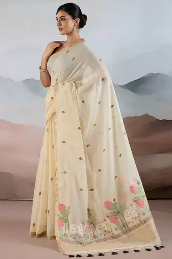 off white off white cotton blend chanderi sarees