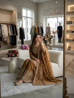 Gold silk blend embroidered sharara set 1