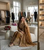 Gold silk blend embroidered sharara set