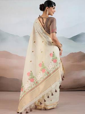 off white off white cotton blend chanderi sarees 3