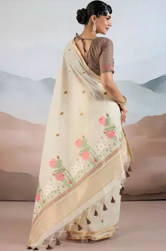 off white off white cotton blend chanderi sarees