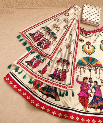 cream navratri printed cotton lehenga choli 7