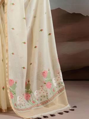 off white off white cotton blend chanderi sarees 5