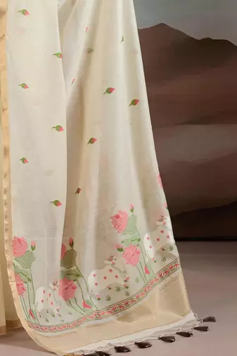 off white off white cotton blend chanderi sarees