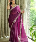 Burgundy tissue mirror work border saree