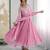 Pink faux georgette embroidered flared gown set