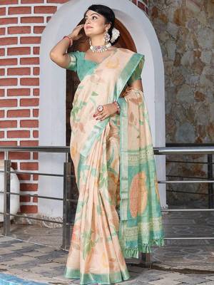 Peach peach tissue printed sarees 1