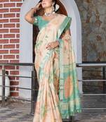 Peach peach tissue printed sarees