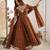 Brown faux georgette embroidered flared gown set
