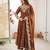 Brown faux georgette embroidered flared gown set