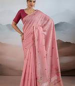 peach cotton blend chanderi sarees