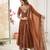 Brown faux georgette embroidered flared gown set