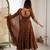 Brown faux georgette embroidered flared gown set