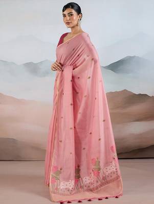 peach cotton blend chanderi sarees 3