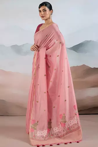 peach cotton blend chanderi sarees