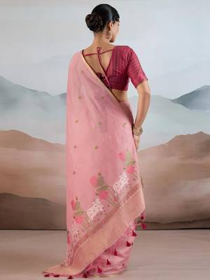 peach cotton blend chanderi sarees 5
