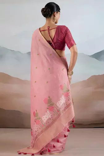 peach cotton blend chanderi sarees